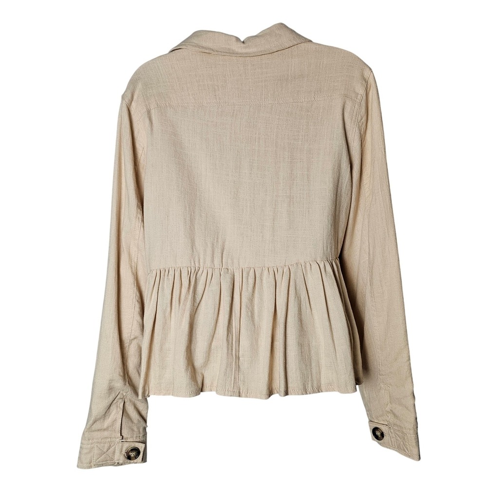 Cotton Linen Peplum Utility Jacket L Beige Cottagecore Spring Capsule Lagenlook - Picture 9 of 13